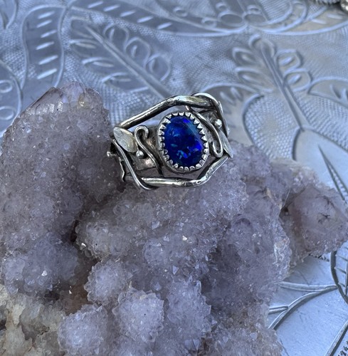 Size 5 Sterling Silver Ring With Australian Black Opal