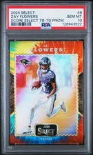 2024 PANINI SELECT SCORE SELECT THROWBACK TIE-DYE PRIZM ZAY FLOWERS 17/25 PSA 10