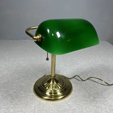 Vintage Bankers Desk Lamp Green Glass Shade Gold Base Tested Works