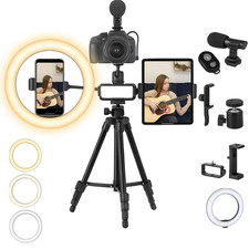 50-Inch Tripod Stand, Phone  Tablet Mount, 10-Inch LED Ring Light Vlogging Kit