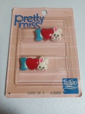 Vintage Easter Hair Barrettes  I Love Bunnies  Pretty Miss Heart Love New