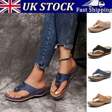 Toe Post Low Wedge Heel Sandals Womens Slip On Flip Flop Comfort Summer Ladies