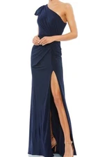 $348 Ieena Mac Duggal NWT Ruffled One Shoulder Draped Gown in Midnight Size 2
