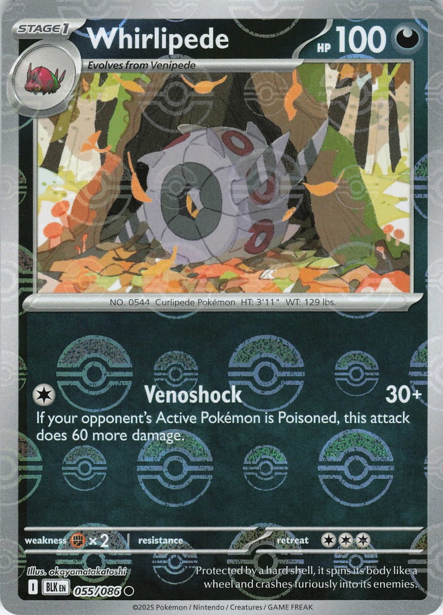 Whirlipede 055/086 Poke Ball Pattern Holo SV: Black Bolt NM