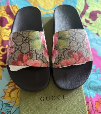 NEW GUCCI GG Supreme Blooms Place Floral Logo Slides Sandals Shoes
