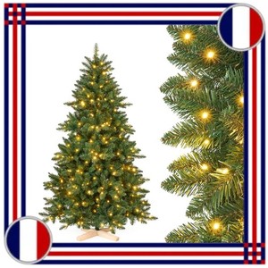 Yorbay Sapin de Noël Artificiel LED 180 cm avec Support en Bois