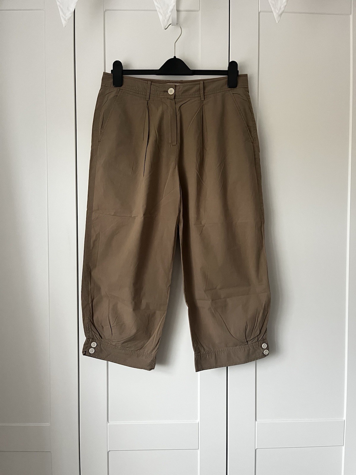 TOAST Balloon Cropped Trousers UK12 Cotton Casual Beige Brown Pockets Mid Rise