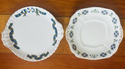 Royal Adderley & Royal Albert Nova Scotia Tartan Handled Cake Plates Bone China