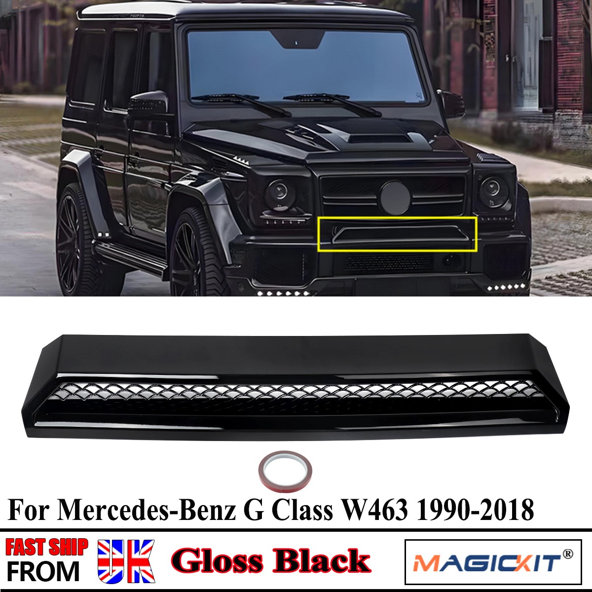 G63 Style Front Center Grille Mesh Gloss Black For Mercedes Benz W463 1990-2018
