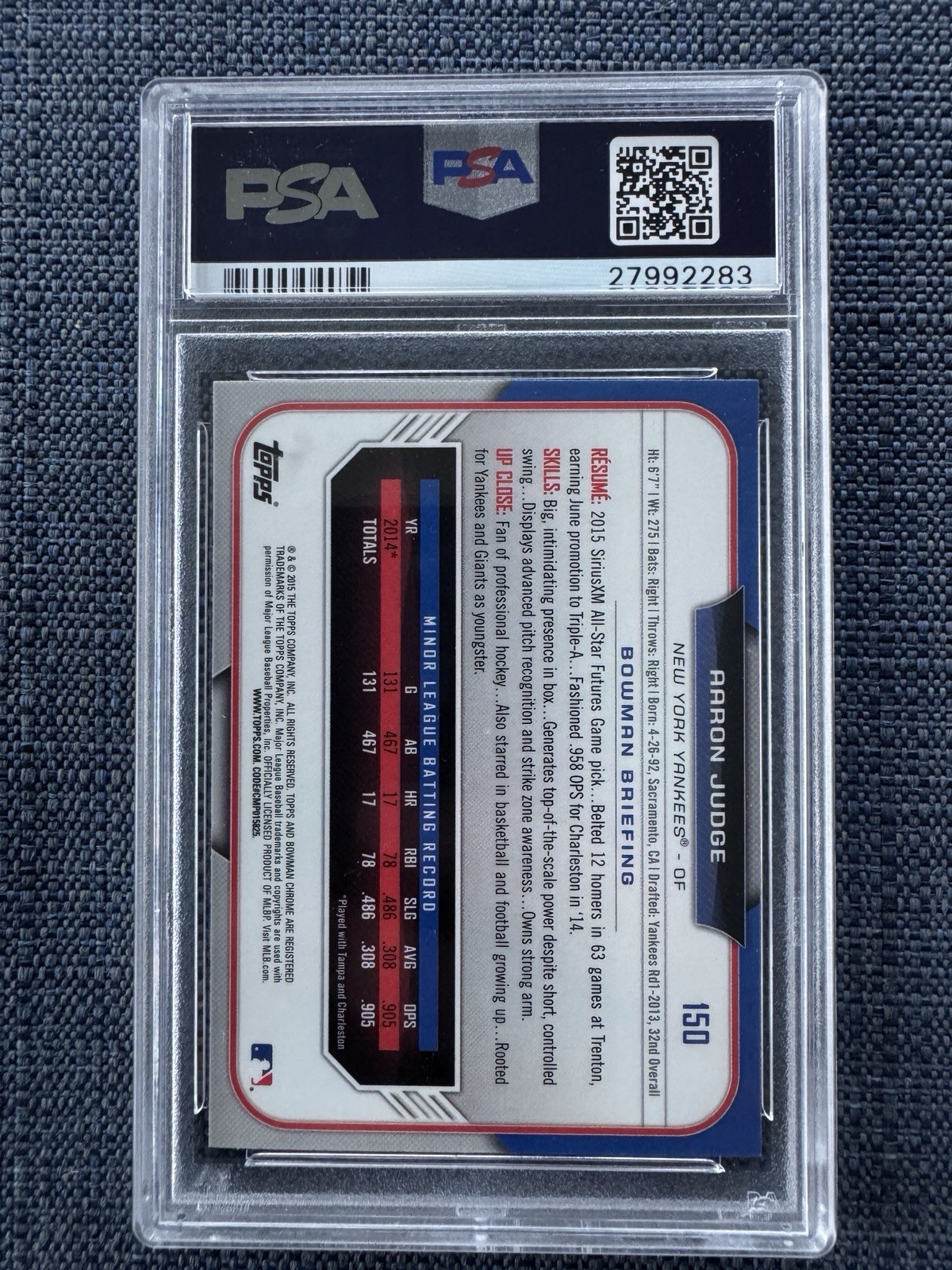 PSA 9 Aaron Judge RC  Topps 2015 Bowman Draft Chrome#150 Yankees view 2
