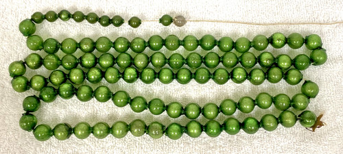Vintage Green Silver Mercury Glass Fat 1/2" Beads Christmas Tree Garland 54"
