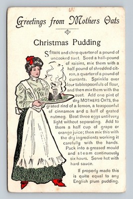 Vintage Mothers Oats Advertising Postcard with Christmas Pudding Recipe