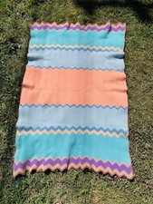 Manta de Colección Años 80 Amish 100% Lana Crochet Multicolor Lana Afgana