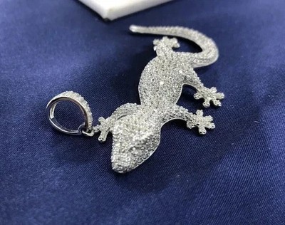 3Ct Round Cut Real Moissanite Men's Lizard Charm Pendant 14K White Gold Plated