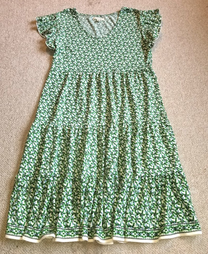 Womens Dress-MAX STUDIO-green/white floral tiered empire cottagecore flutter-S