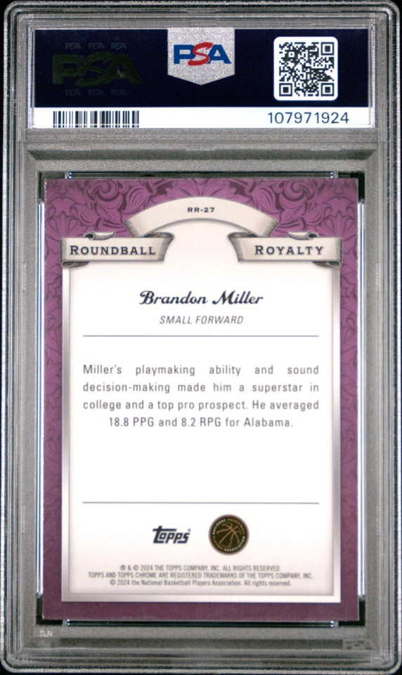 2023 TOPPS ХРОМ #RR27 BRANDON MILLER (RC) RNDLL ROYALTY СИНИЙ BK REF PSA 10 САМОЦВЕТ - Изображение 2 из 2