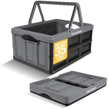 Collapsible Shopping Basket 32L Folding Grocery Crate 35 LB Stone Gray Tote