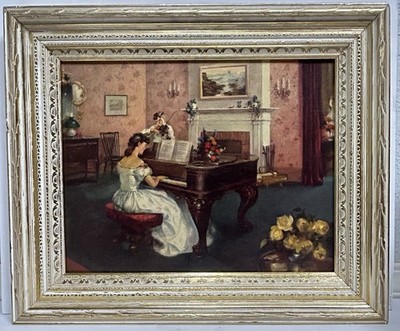Vintage Antoni Ditlef Duet Framed 18 x15  Victorian Soft Piano Violin Print