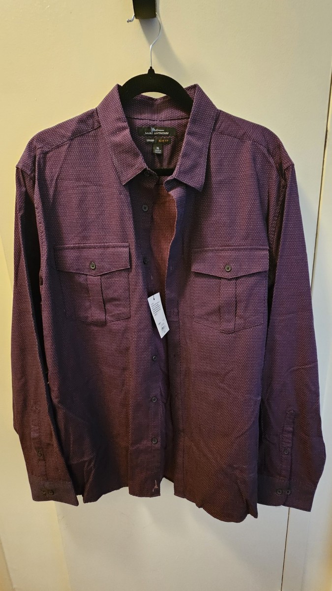 marc anthony dress shirts Men's Large Long Sleeve Shirt Burgundy & Gray Plaid w/pocket Bold style Marc Anthony | Shirts |