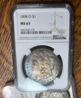 1898-O` MORGAN 1$ NGC MS63 BEAUTIFUL 2-SIDED RAINBOW TONER mikesartifacts VIDEO