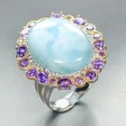 Jewellery 24 ct+ Natural Larimar Ring 925 Sterling Silver Size 8 /R461632