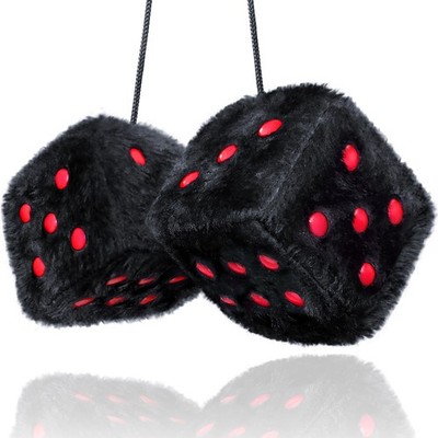 Black Fuzzy Dice for Car - Rear View Mirror Plush Cute Car Accessories for Inter