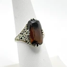 Smoky Quartz Ring Vintage Sterling Silver CNA Filigree  Sz 6.5  (4.5 g)