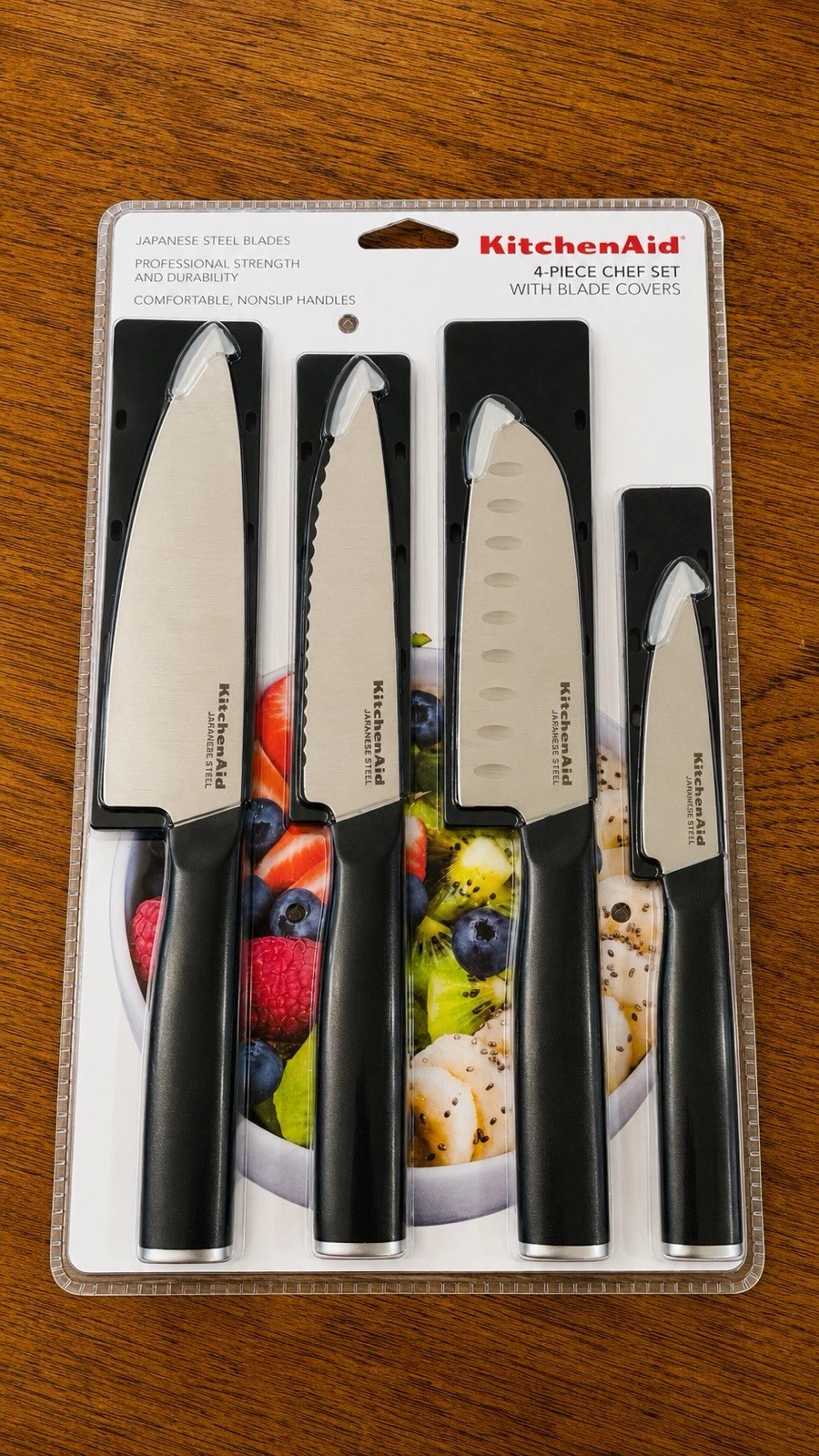 KitchenAid 4 Piece Chef Knife Set w/ Blade Covers Japanese Steel New