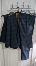 Taylor&Wright Mens Navy Check 3 Piece Suit Jacket Size 40" Slim Trousers 34/31"