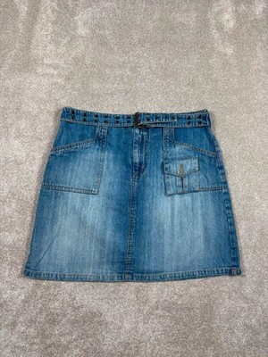 Jeans Minirock UK 12 W30 blau Gürtel Cargo Utility Y2K Damen limitiert auch