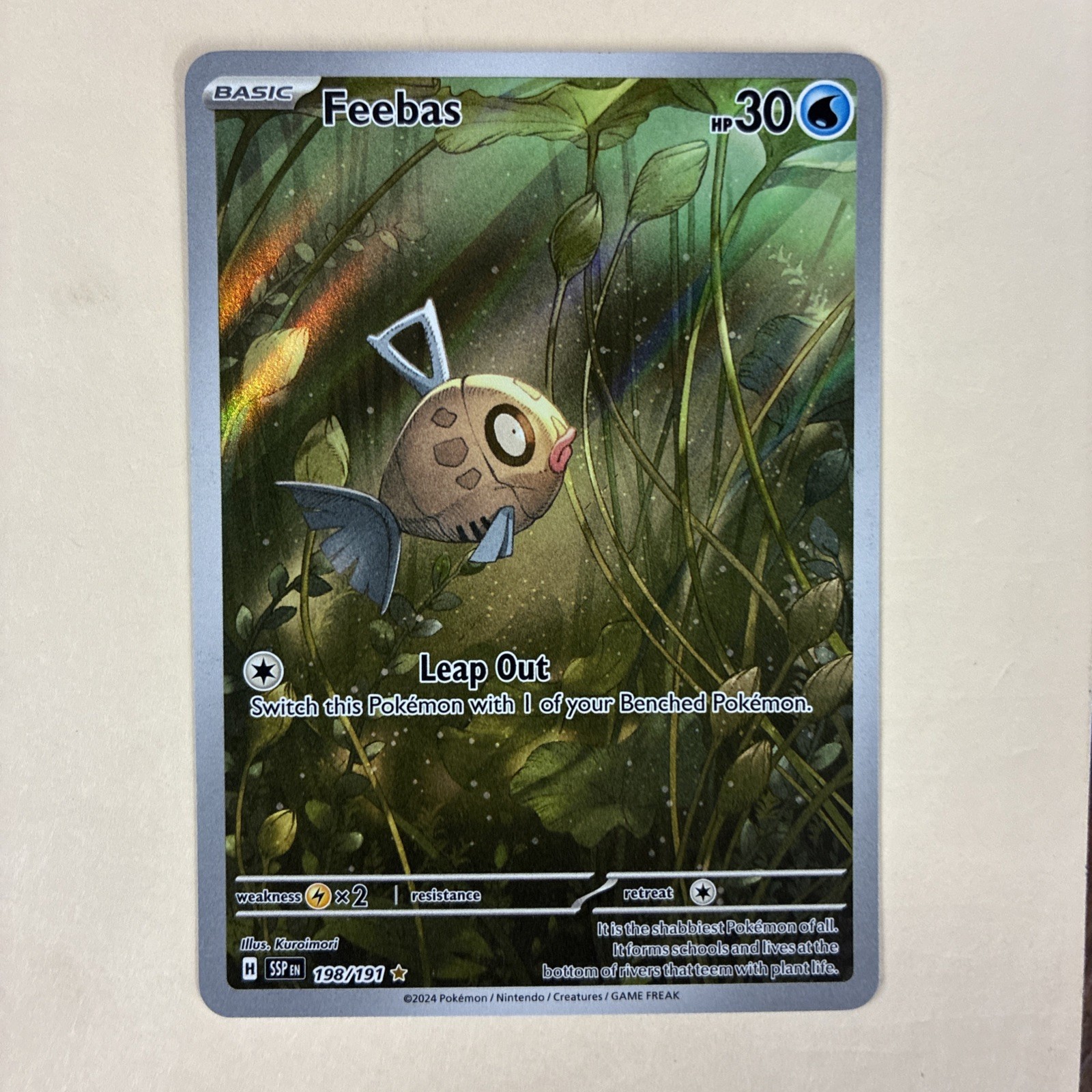 2024 Feebas 198/191 Sv08: Surging Sparks Holo Illustration Rare Full Art 