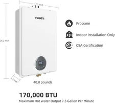 FOGATTI Propane Gas Tankless Water Heater Indoor Installation 7.5GPM 170,000 BTU