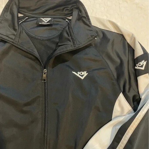 PONY Men’s Medium Track Jacket Sports Streetwear Black and White Full Zip - Picture 1 of 9