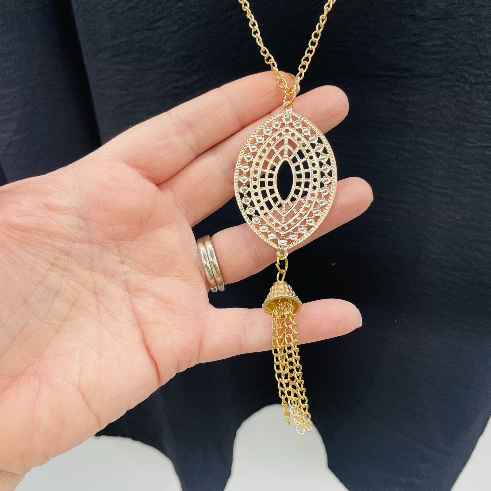 NY Collection Petite Womens PM Medium Balloon Sleeve Pullover with Necklace 1371