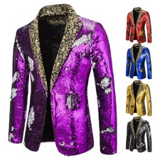 Mens Sequins Blazer Stage Costume Nightclub Party Singer Host Suit Jackets L