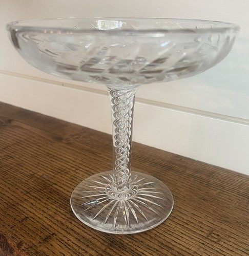 American Brilliant Period-Edwardian ABP Cut Glass 'Daisy' Air Twist Stem Compote - Picture 5 of 8