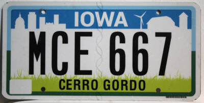 Iowa Nummernschild USA Kennzeichen US Fahrzeug Schild Cerro Gordo County MCE 667