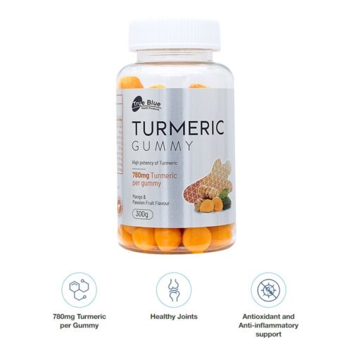 True Blue High Of Potency 780mg Turmeric Gummy Mango Passion Fruit Flavour 300g - Picture 1 of 4