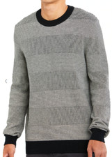 New BEN SHERMAN Grey Textured Stripe Cotton Crew Sweater Size M