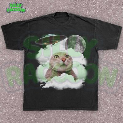 UFO Cat Men's Shirt, Weird Space Kitty Unisex Graphic Tee, Gift for Cat Lover