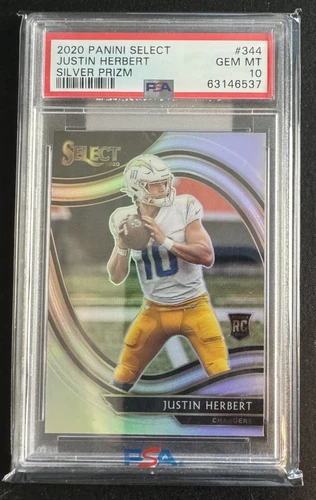 Justin Herbert PSA 10 GEM 2020 Panini Select Field Level Silver Prizm RC #344