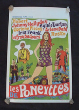 AFFICHE CINEMA NEUVE LES PONEYTTES JOHNNY HALLYDAY SYLVIE VARTAN BELGIQUE 1968