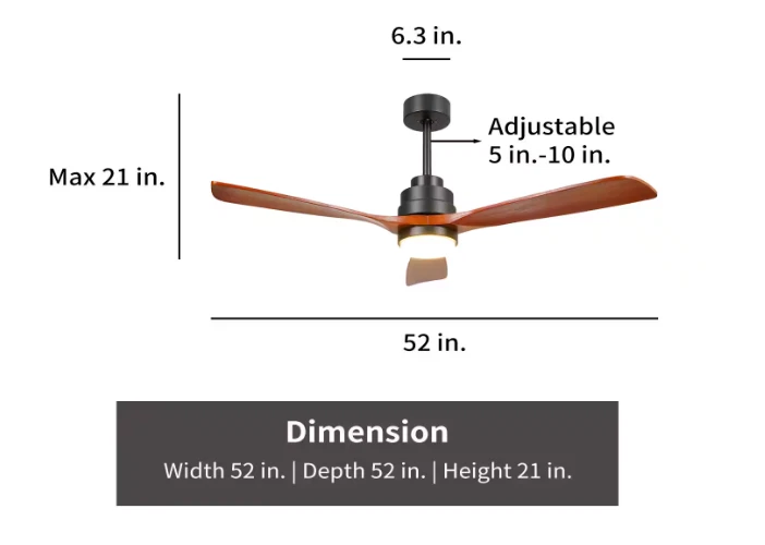 MODERN HABITAT AuraVista 52" Black Modern Medium Red Oak Ceiling Fan+LED+Remote - Image 3 of 4