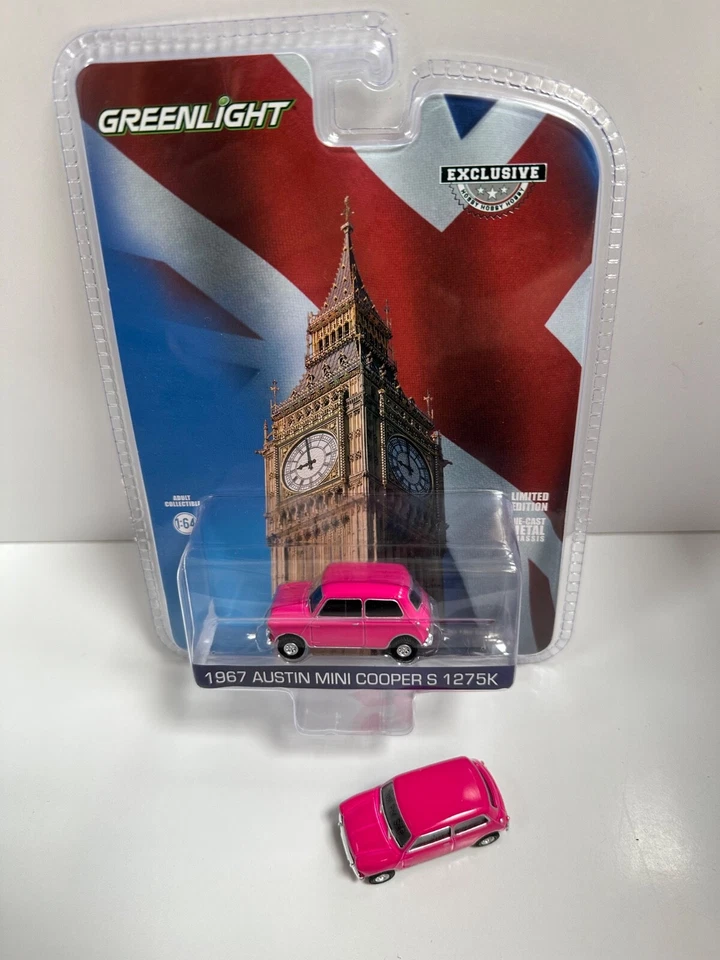 Greenlight 1/64 1967 Mini Cooper S 1275K 3 Colori Da Scegliere Verde/Nero O Rosa - Immagine 4 di 4