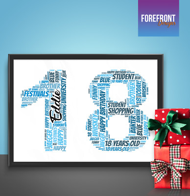 Personalisierter Wortkunstdruck - perfektes Geschenk zum 18. Geburtstag/Feier A4/A3