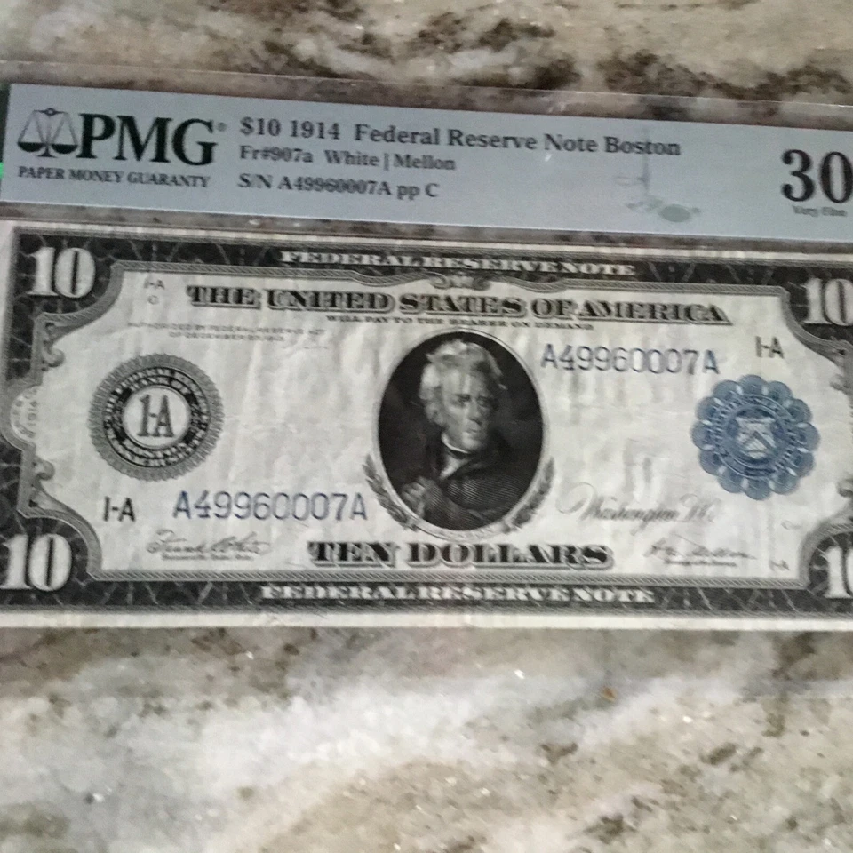 1914 federal reserve note $10 Boston district,  PMG 30 - Image 2 of 4