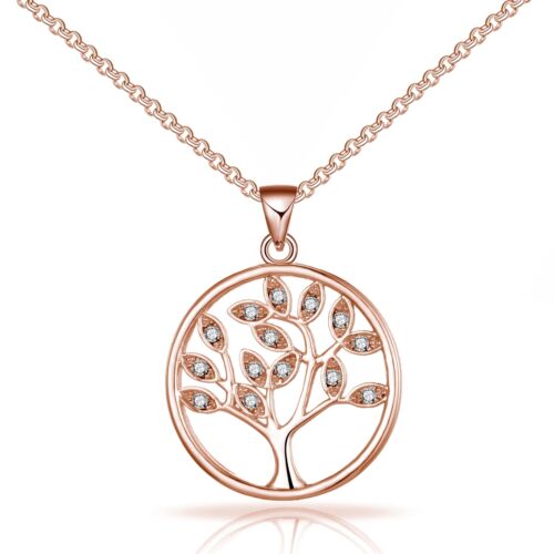 Rose Gold Plated Tree of Life Necklace Created with Zircondia® Crystals - Picture 1 of 7