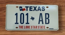 LONE STAR STATE  VANITY LICENSE PLATE " 101 AB " AL ART ANDY ANN BAKER  BISHOP