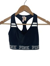 Victoria's Secret PINK Logo Band Sport Bra Size Small Unlined Black