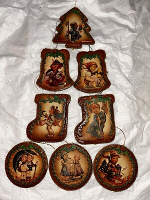8 Vintage Paper Mache 2-Sided W/ a Slight 3-D Effect. Ribbon Outlined. 3 -3.25 